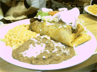 Mi Casita Chimichanga Dinner w/ rice and beans. Wow, look at the sour cream and vegis!