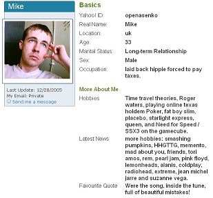 Mikes yahoo profile page