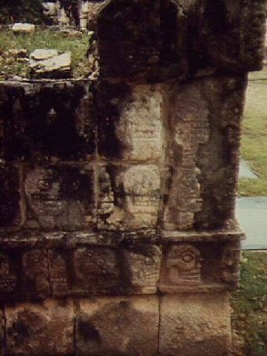 Carvings of the skulls of vanquished enemies at Chich�n Itz�