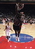 1995:Nov. 21 1997: Michael slams one in against the Los Angeles Clippers.