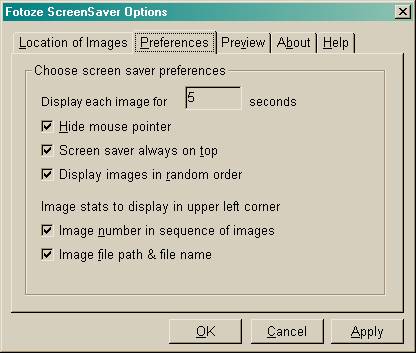 Example of Preferences tab: