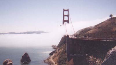 Golden Gate Bridge in fog.