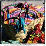 Colorful handwoven fabrics are sold