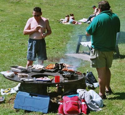 The male of the species gathers around the communal fire