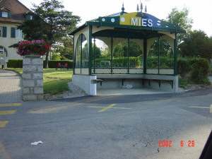 The Mies Bus stop to take the older children to school in the neighbouring villages.