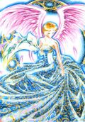 hitomi with a long, flowing gown