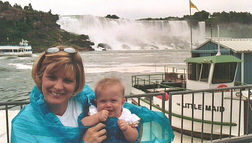 Mommy & baby at the falls just before riding the Maid of the Mist