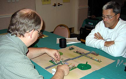 Tom Graves manuevers his Mithridatic army against Bob Boggs' Late Imperial Roman (West) army