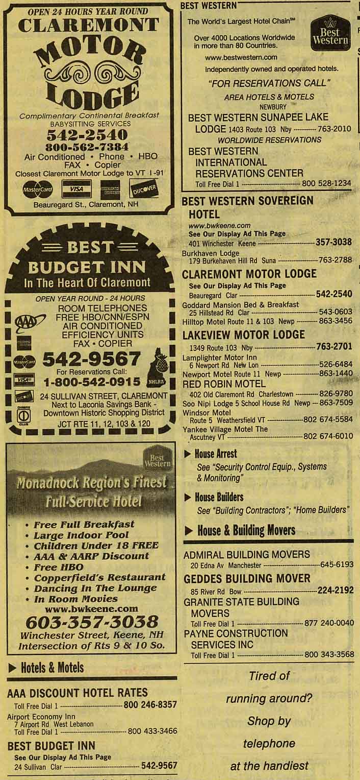 Yellow Pages, Claremont, NH, Hotels
