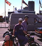 In line for the ferry (it's in the background)