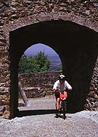 Sara riding into Marvao.