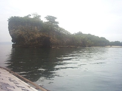 A rock formation that is shaped like a sea turtle....
