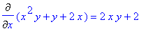 Diff(x^2*y+y+2*x,x) = 2*x*y+2