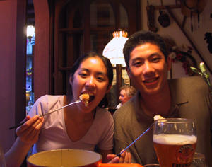 Eating fondue - Interlaken, Switzerland