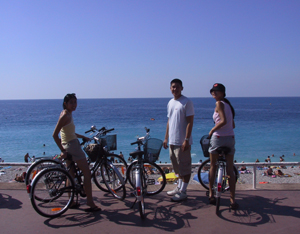 Riding bikes along the beaches - Nice, France