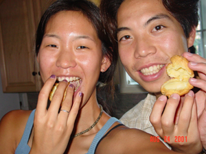 Victor and me making cream puffs, august 2001
