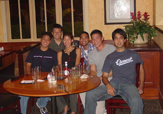 Joey, Jack, me, Rolo, Samps, and Cyrus at Elephant Bar, sept 2001