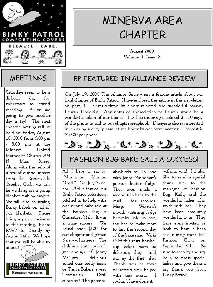 August 2000 Newsletter page 1