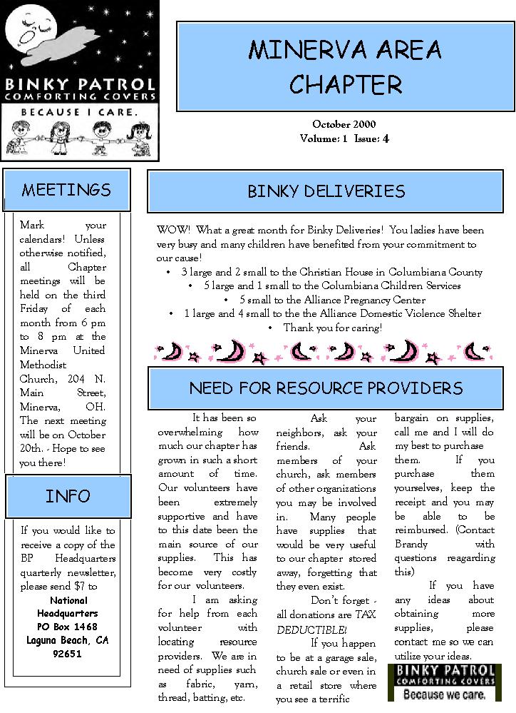 October 2000 Newsletter page 1