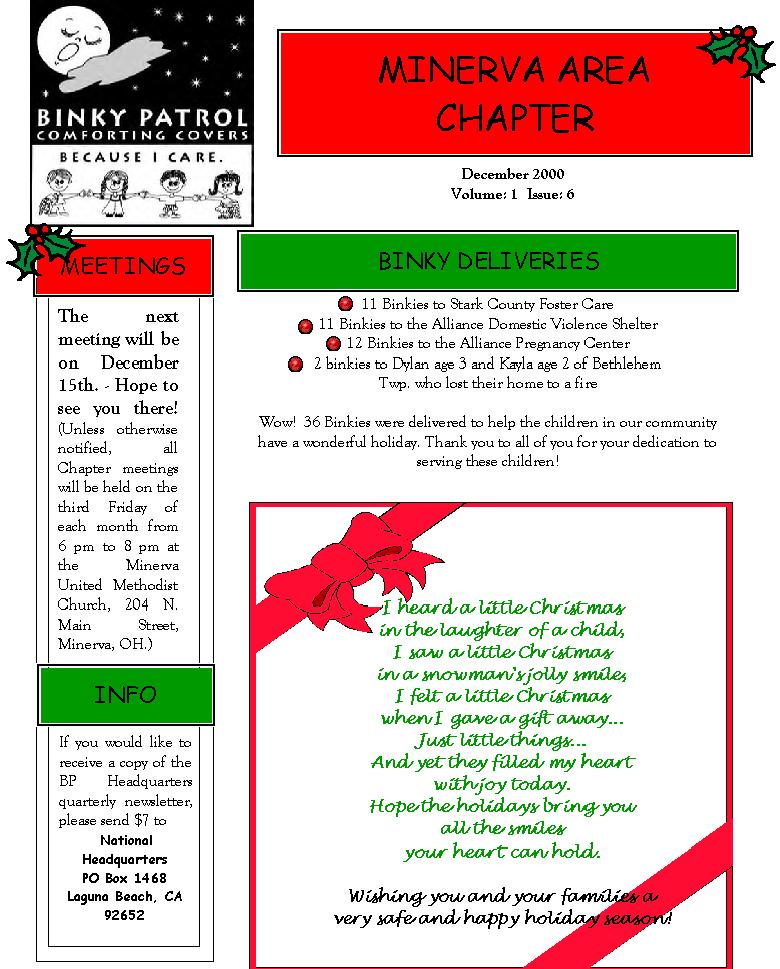 December 2000 Newsletter page 1