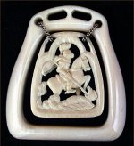 The microscopic bone Icon `Saint George Victorius and the Dragon` in gothic style
