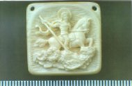 The microscopic bone Icon `Saint George Victorius and the Dragon` in Russian style