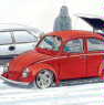 Illustration of the readers section 'Street Mail': a satisfied VW Beetle daily user satisfied with his car also in the 
winter!