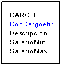 Cuadro de texto: CARGO
C�dCargoefic
Descripcion
SalarioMin
SalarioMax
