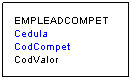 Cuadro de texto: EMPLEADCOMPET
Cedula
CodCompet
CodValor
