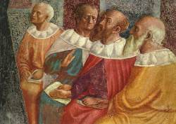 Greek philosophers argue vehemently.