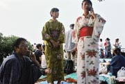 Yasuko And Friends Being Particularly Japanese - Traditionally Dressed Talking On A Keitai