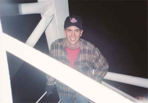 Nervous Mike near the top of the crane