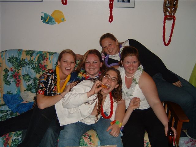 amy, kerry, anna, laura, and me at kerrys 21st b-day party...bet you can't guess the theme...
