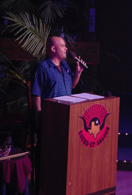 Producer Steven at the microphone