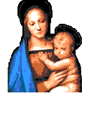The virgin mary tells baby jesus a story before she changes his nappy.