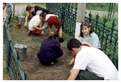 Planting flowers at the orphanage