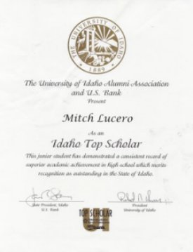 Mitch Lucero Idaho Top Scholarward Award