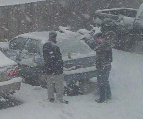 Left: Toph, Right: Stephen, Middle: Bottle of De-icer that just can't keep up!