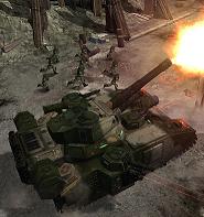An Imperial Baneblade moves in to control rioting in downtown Houston