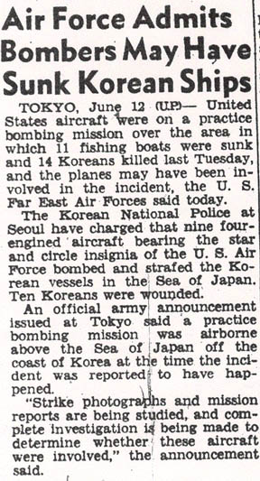 San Francisco Chronicle article on the June 8th bombing.  Reported by the United Press from Tokyo on June 12th.
