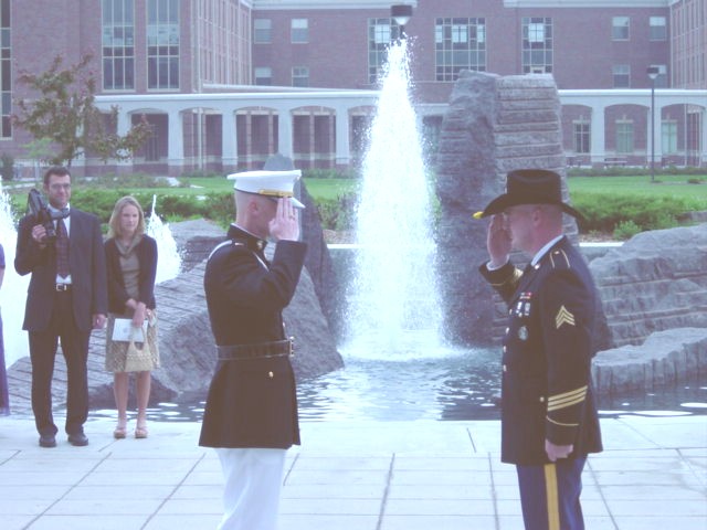 Sgt McBroom(US Army) saluting Lt. McBroom.&nbsp; His first salute.