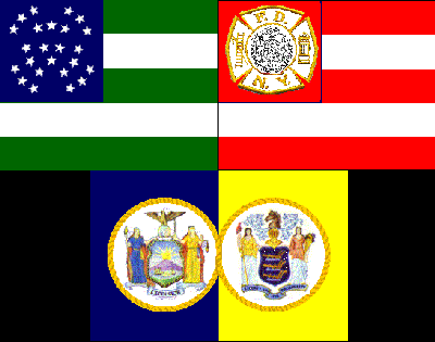 Flags of the
NYPD, FDNY, and PAPD