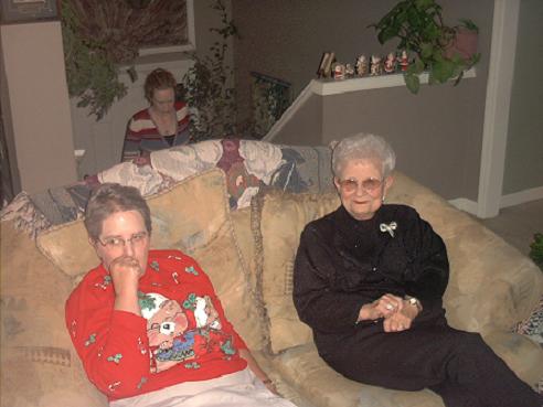 Grammy and Granny B (and Abbey coming up the stairs)