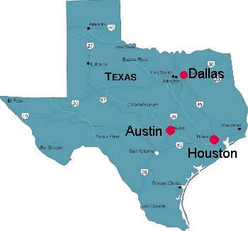 Roll mouse over Austin, Dallas or Houston for pics