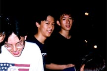 jj and kevin smiling gayly.. 'great, the sink is clogged up~'