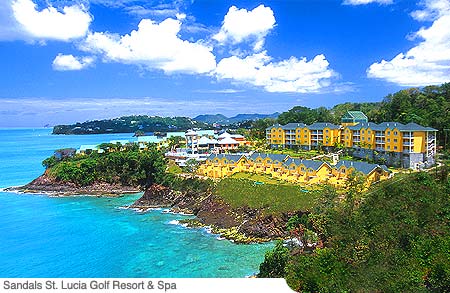 A vast inland hideaway, Sandals St. Lucia is an enormous tropical world onto itself. Besides the Eastern Caribbean's largest and most creative pool with its towering swim-up bar and cascading waterfall, there's an impressive new pool built directly on top of Sunset Bluff overlooking the sea, plus an additional swimming pool, 4 relaxing whirlpools and an exclusive scuba certification pool. Also at your command is snorkeling, scuba diving, windsurfing, water-skiing, paddle boats and more. On land, our beautifully manicured golf course offers picturesque challenges for every level of play. 