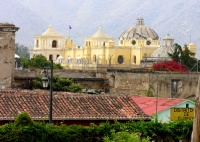 a distant view of the ornate church La Merced