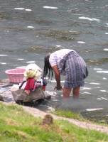 washing clothes & hair in the lake