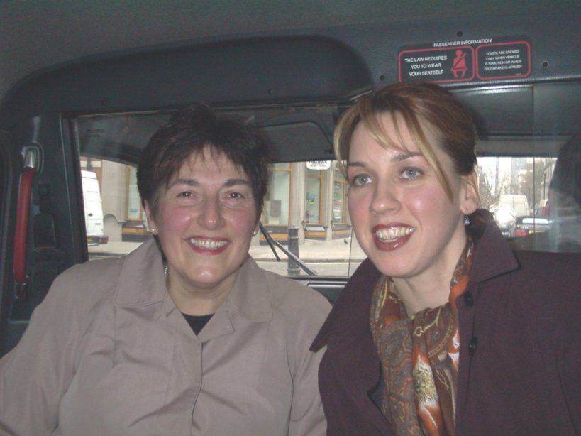 Kasia & fellow traveler in a London Taxi