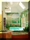 Spa/Pool Area - After: We put in half columns on the wall, a mural scene with a grape trellis and ivy hanging off it.